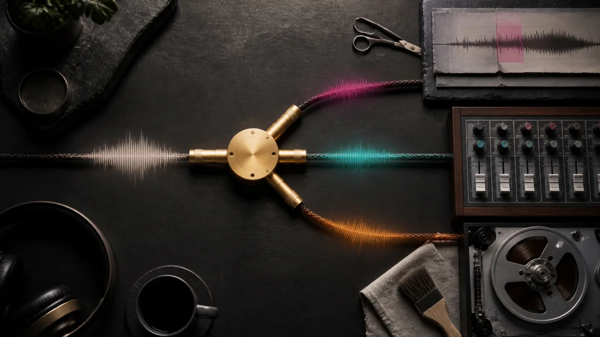 Audio signal routed through different editing, restoration and mastering paths